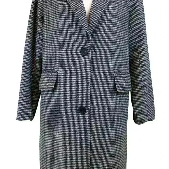 SADIE & SAGE Black White Plaid Tweed Trench Coat Size Small - Picture 2 of 8